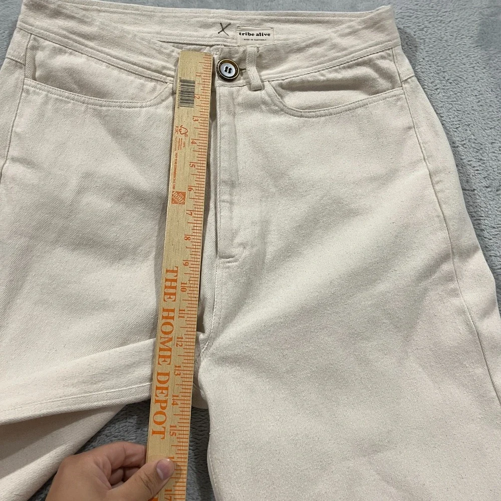 Tribe‎ Alive Jeans Womens 12 High Rise Cropped Wide Leg Pants Bone Cream Boho